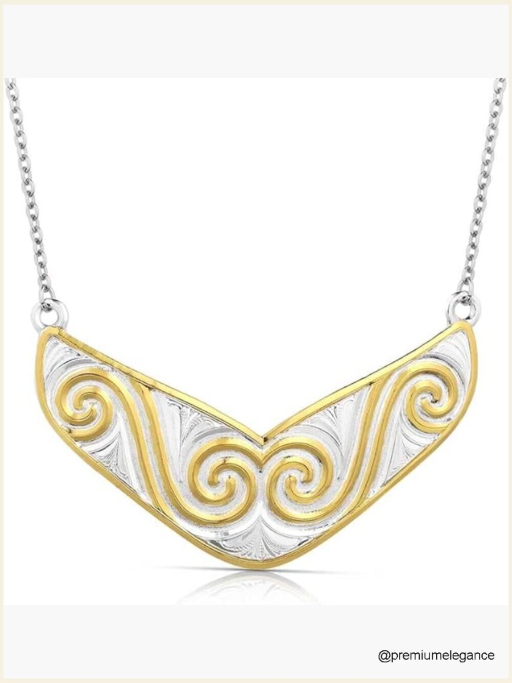 Gold Tone Western Pendant Necklace with Intricate Details